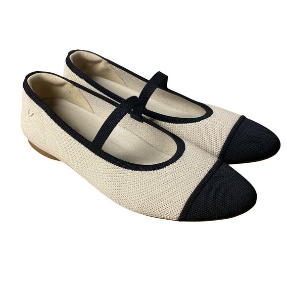 Vivaia Tamia Mary Jane Flats Loafers Almond Toe Tan Black Sz 38.5 (EU) - Picture 1 of 10